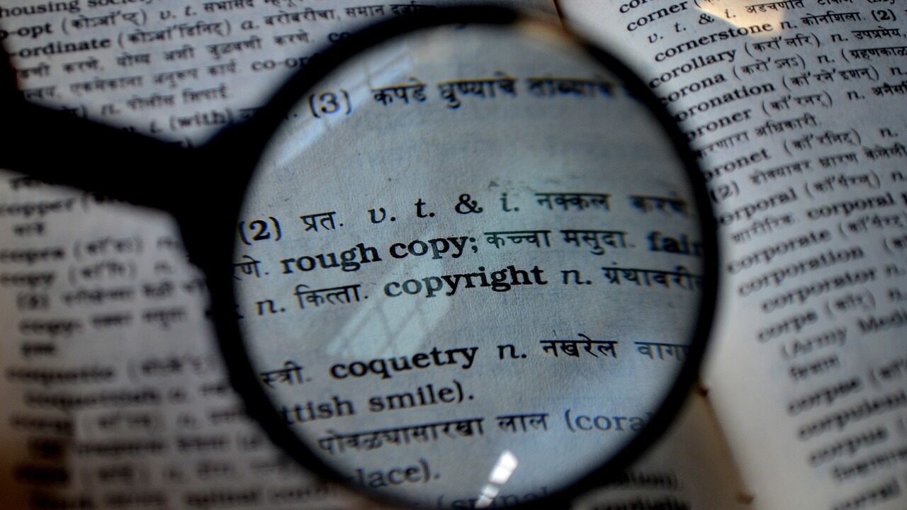 copyright, magnifier, magnifying glass