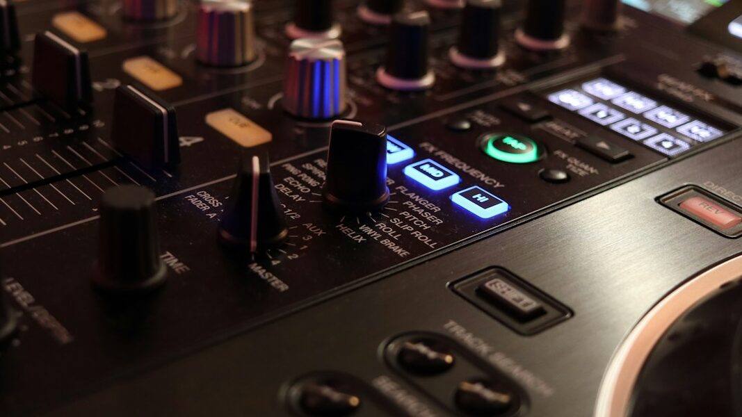 a close up of a dj's effect 
control panel