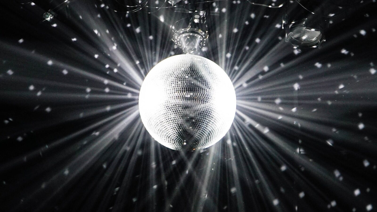 grayscale photography of disco ball