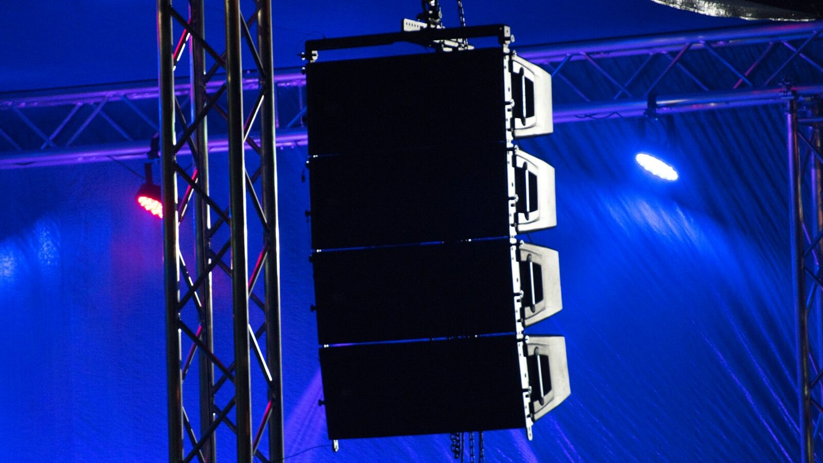 close-up photo of hanging speaker