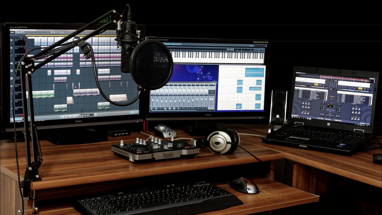 studio, music, mixer